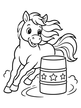 Free printable Cute Pony Galloping Around A Barrel coloring page