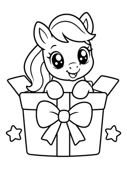 Free printable Cute Pony In A Christmas Gift Box coloring page