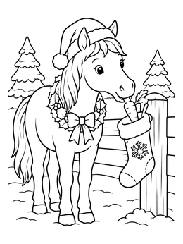Free printable Cute Pony With Christmas Stocking coloring page