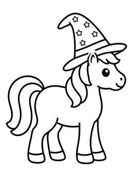 Free printable Cute Pony In Witch Hat coloring page