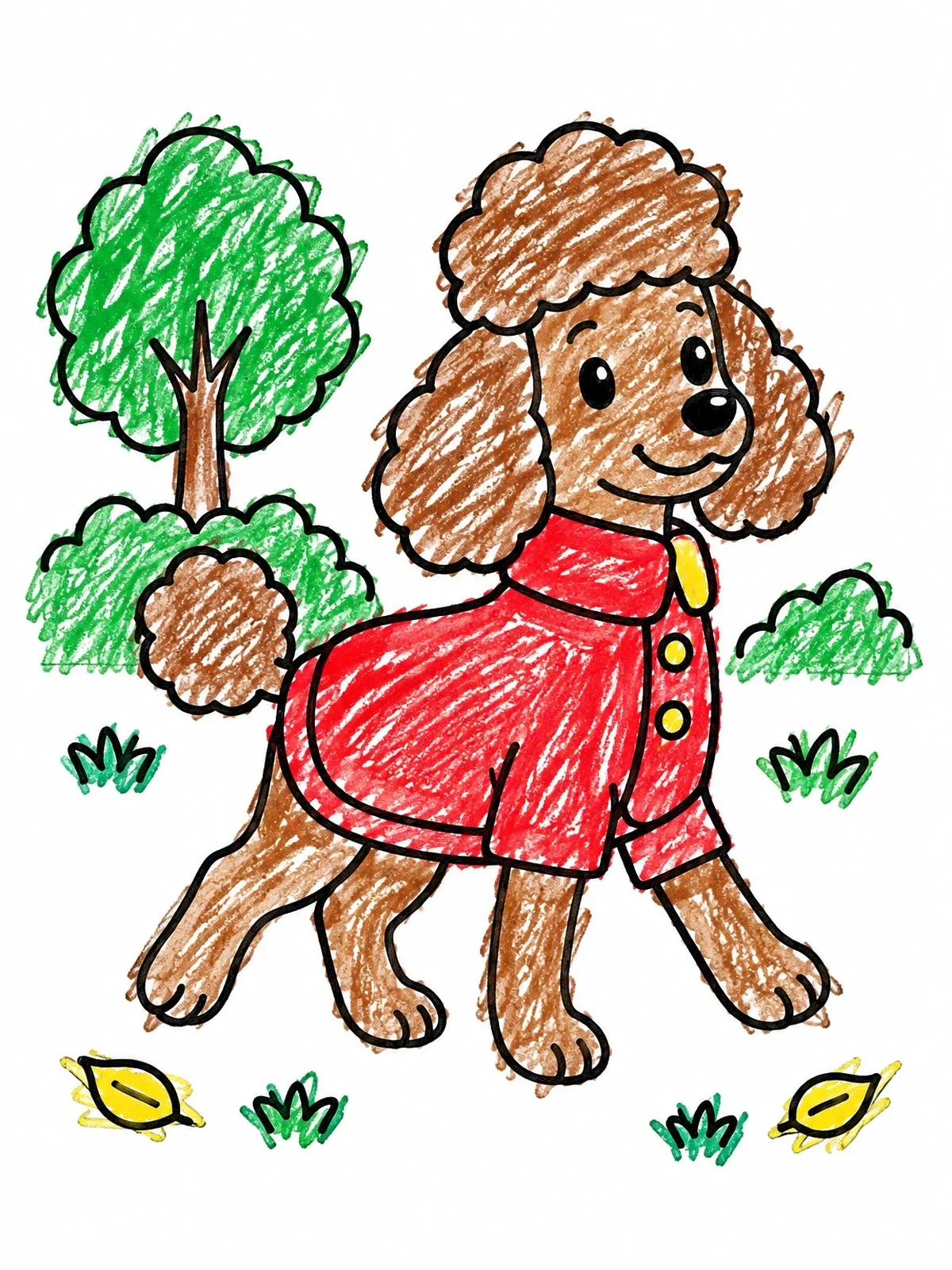 Colored example of the Cute Poodle In A Winter Coat coloring page
