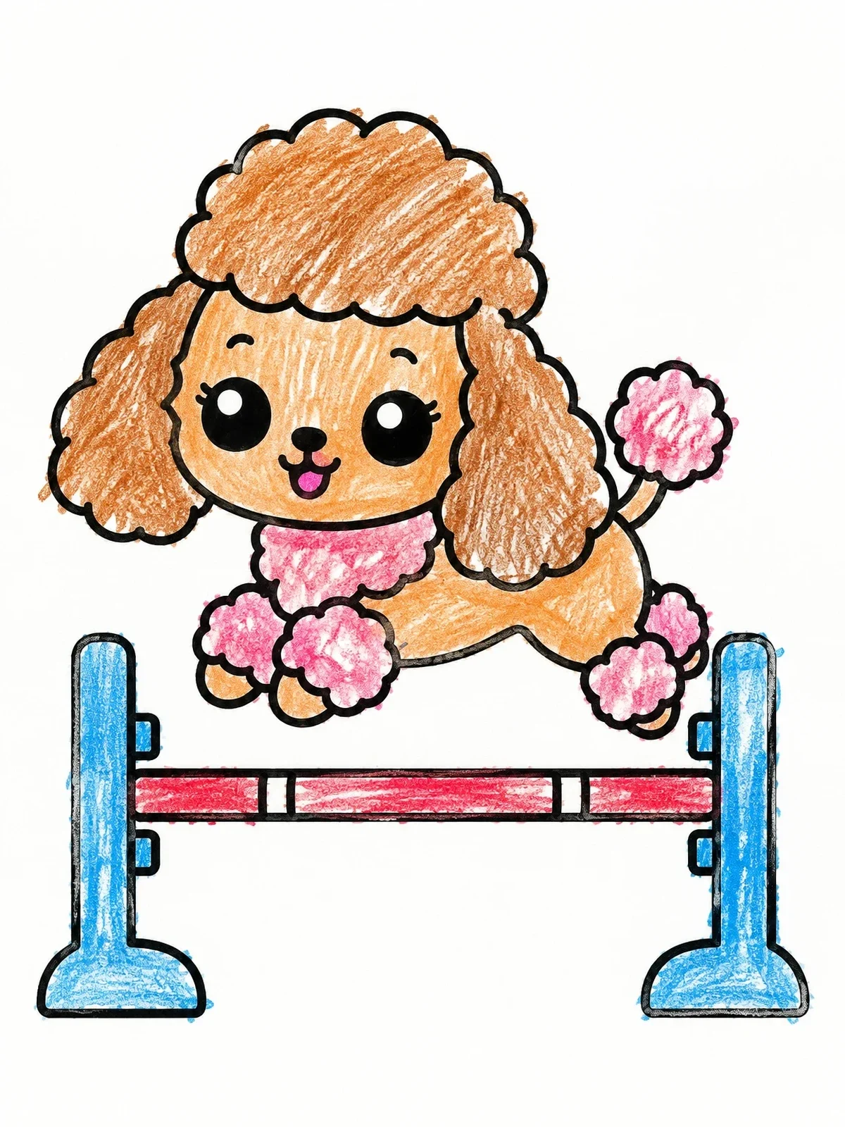 Colored example of the Playful Poodle Agility Jump coloring page