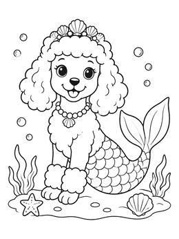 Free printable Cute Poodle Mer Dog Underwater coloring page