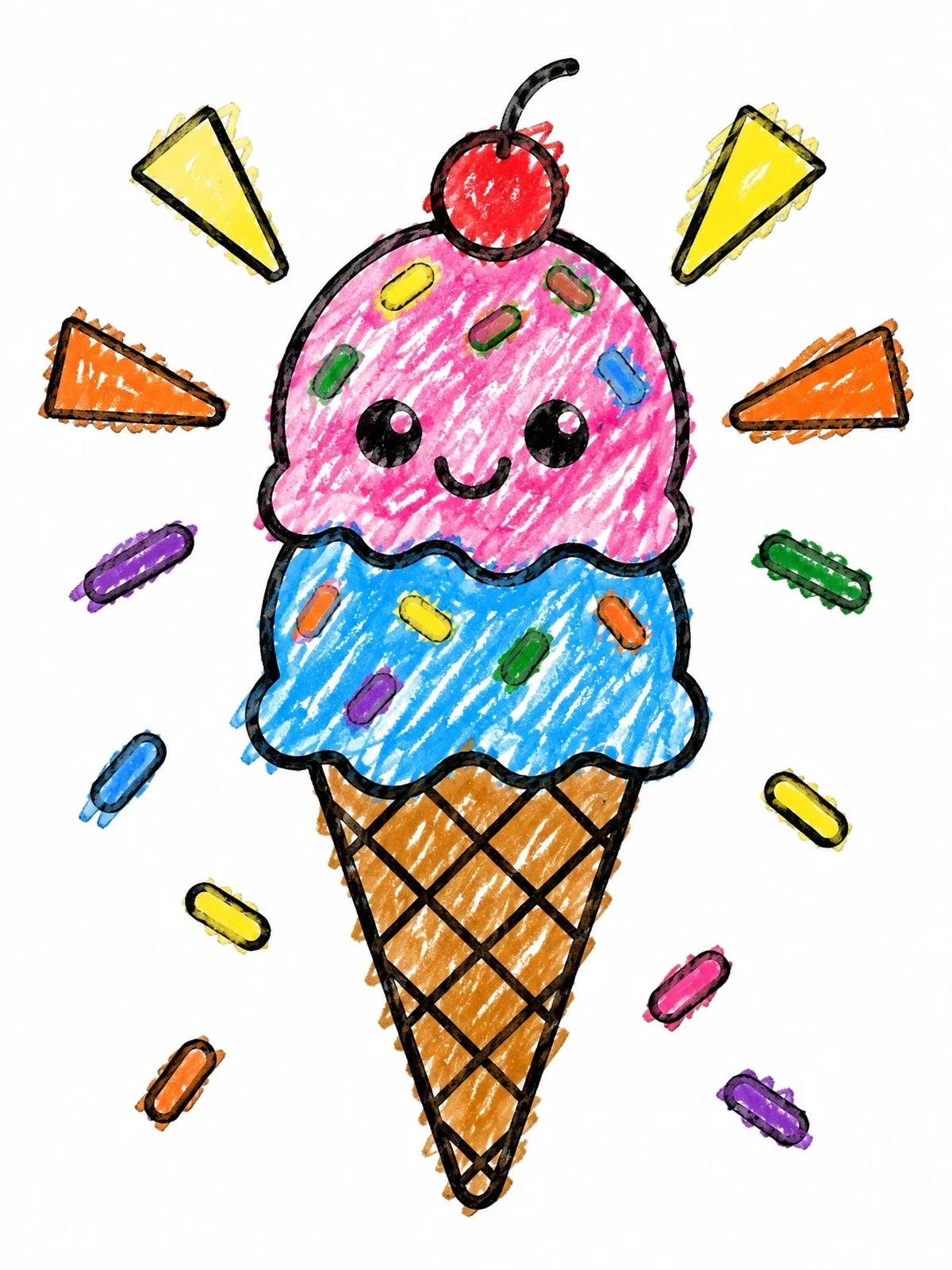Colored example of the Cute Pop Art Ice Cream Cone coloring page