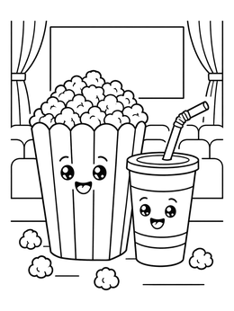Free printable Cute Popcorn And Soda Friends coloring page