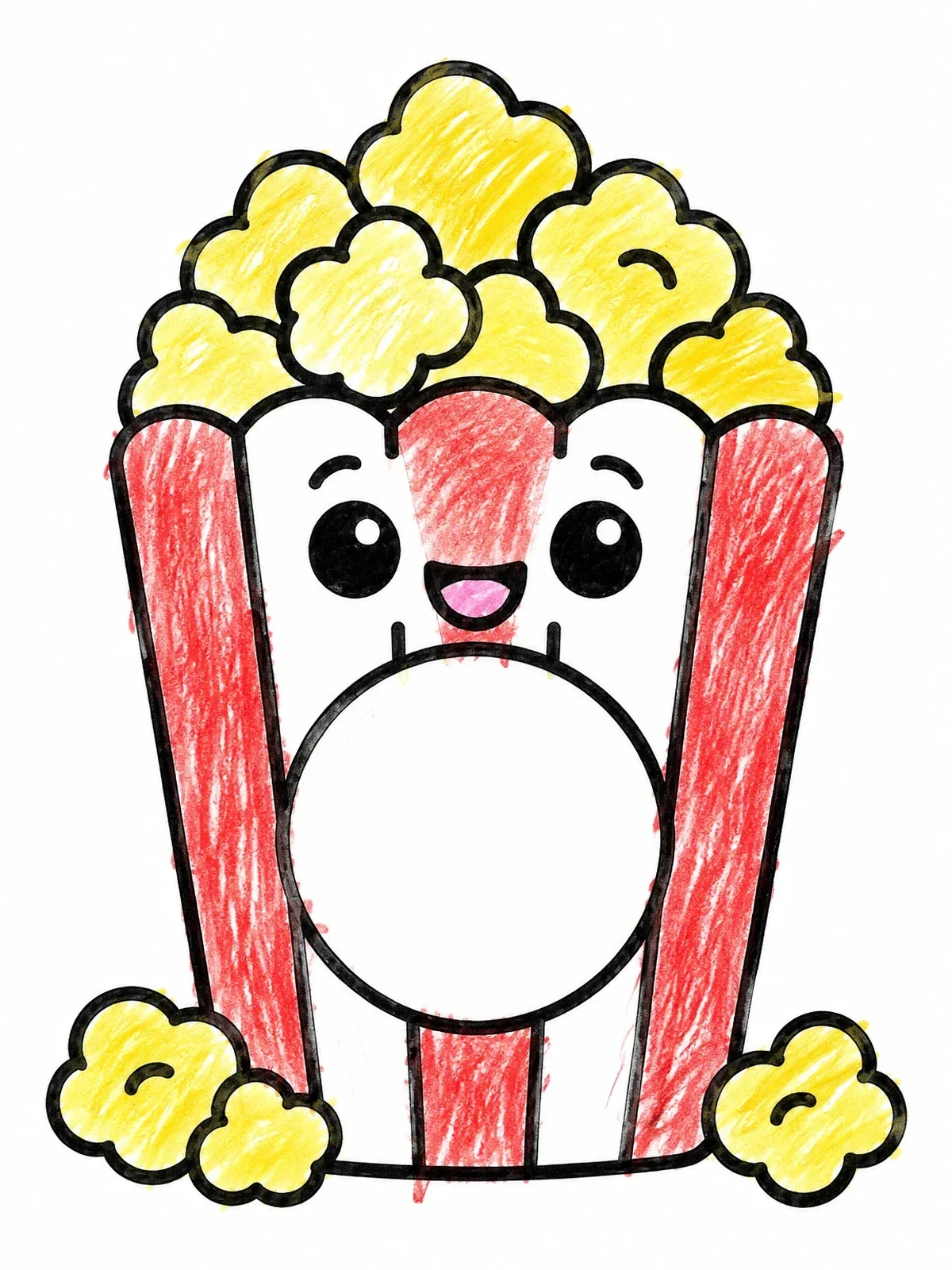 Colored example of the Cute Popcorn Box With Badge coloring page