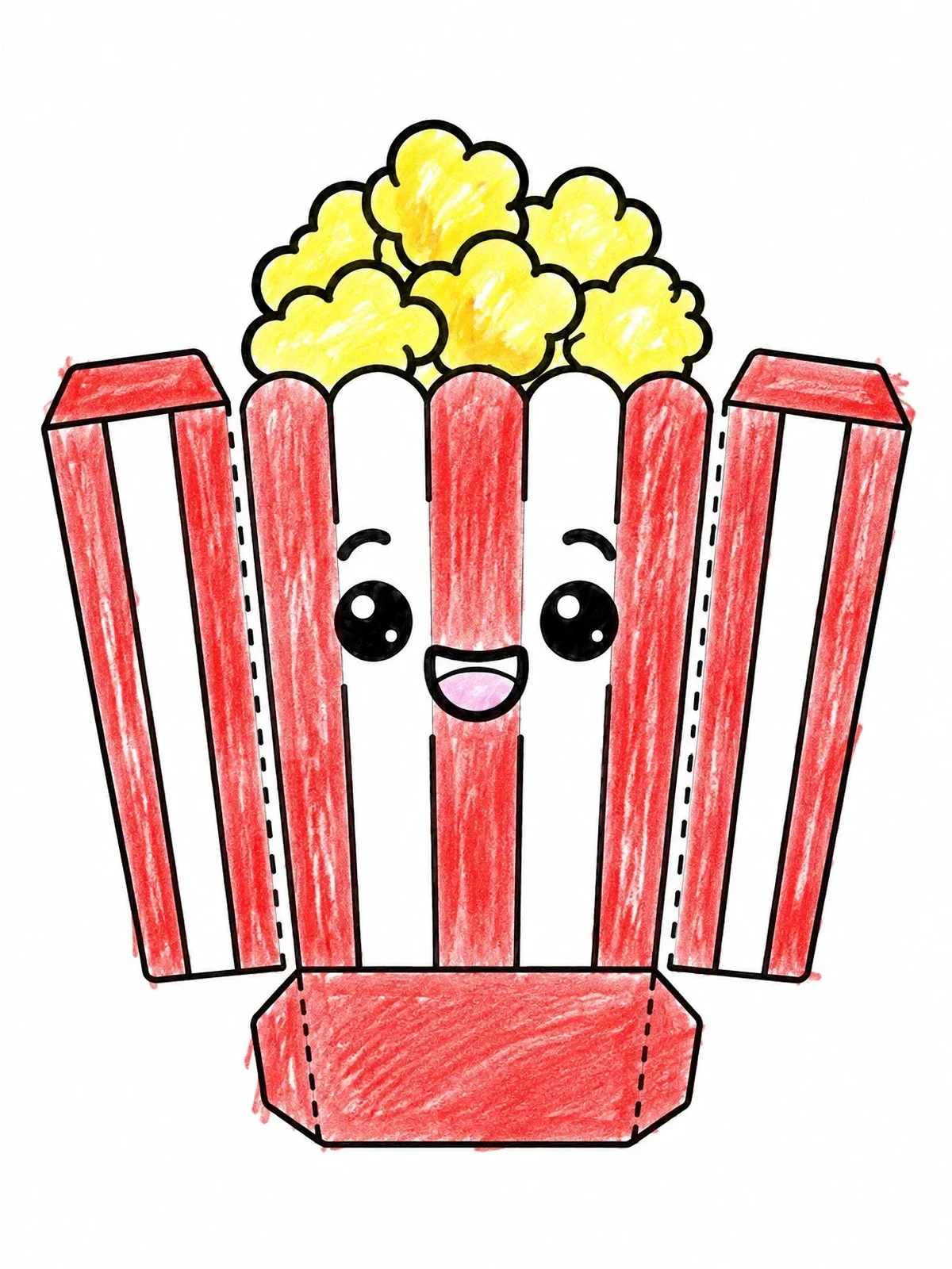 Colored example of the Cute Popcorn Box Template coloring page
