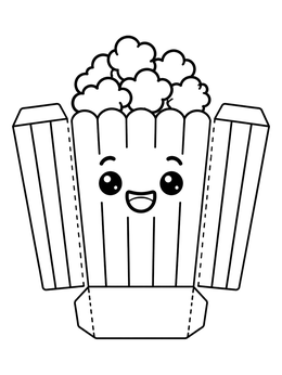 Free printable Cute Popcorn Box Template coloring page