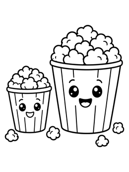 Free printable Cute Popcorn Buckets Side By Side coloring page