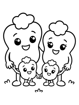 Free printable Cute Popcorn Kernel Family coloring page