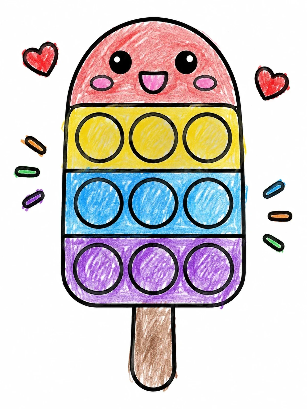 Colored example of the Cute Popsicle Pop It Toy coloring page