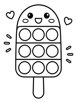 A cheerful popsicle pop it fidget toy coloring page with bubbles and little hearts.