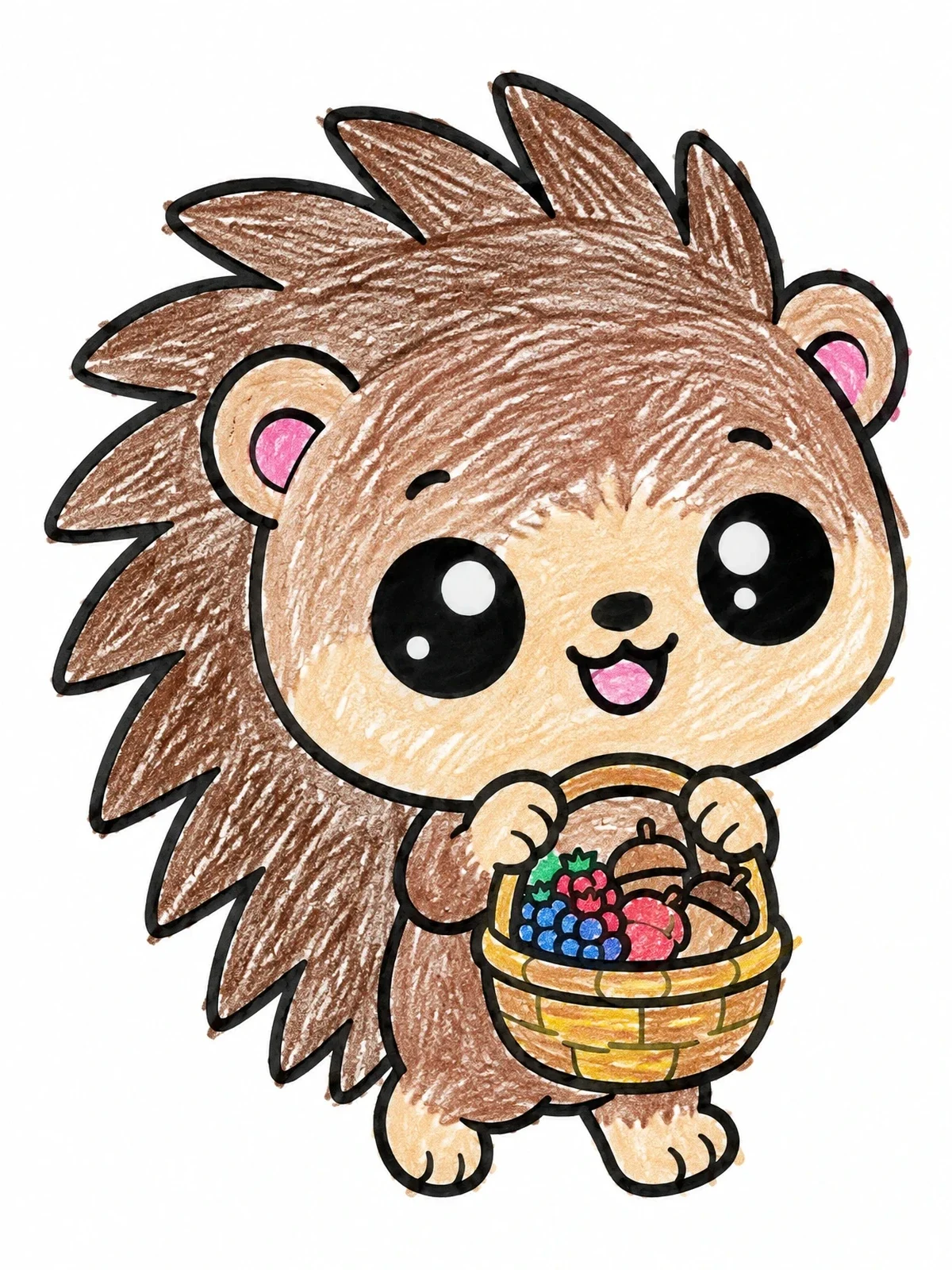 Colored example of the Cute Porcupine Carrying A Berry Basket coloring page