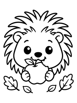 Free printable Cute Porcupine Eating An Apple coloring page