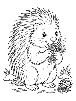 Free printable Cute Porcupine Eating Pine Needles coloring page