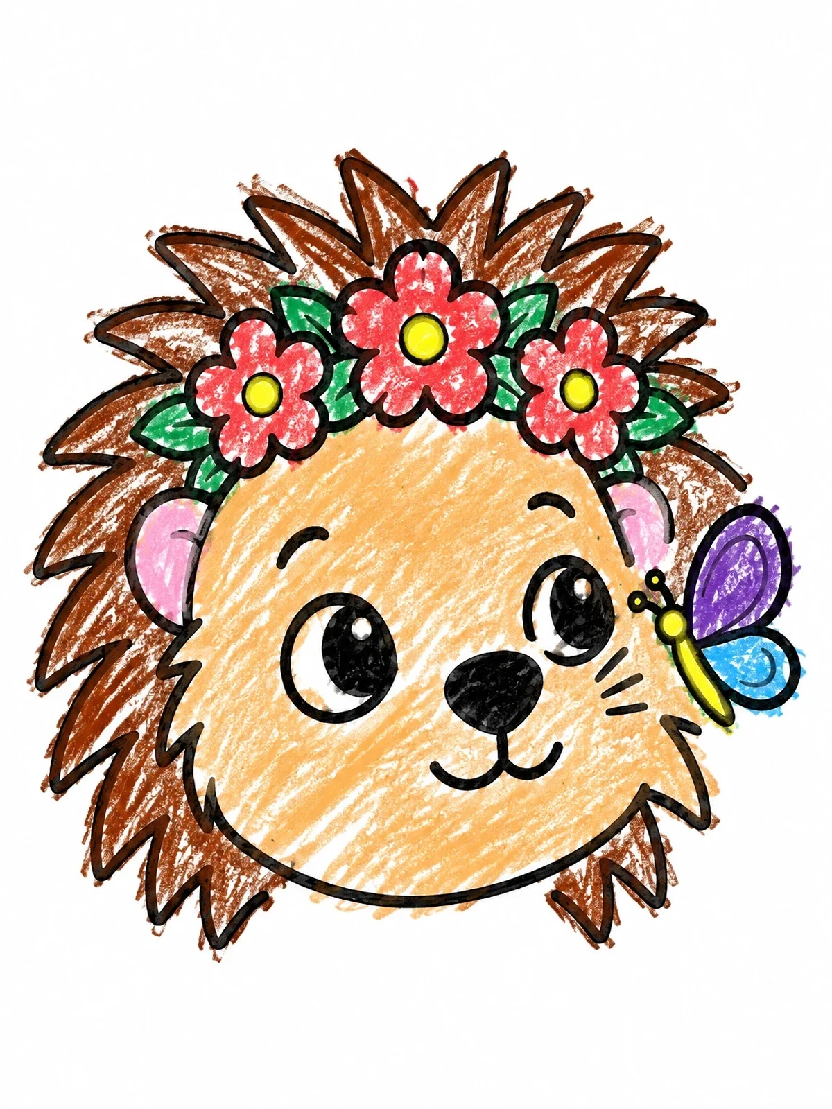 Colored example of the Cute Porcupine With Flower Crown coloring page