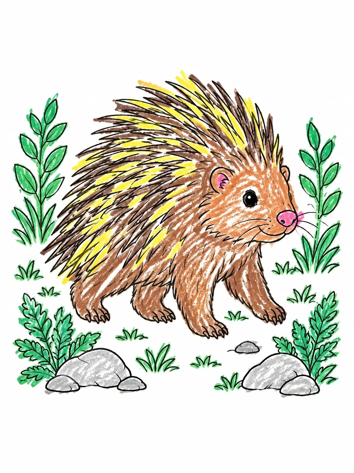 Colored example of the Cute Porcupine In The Forest coloring page