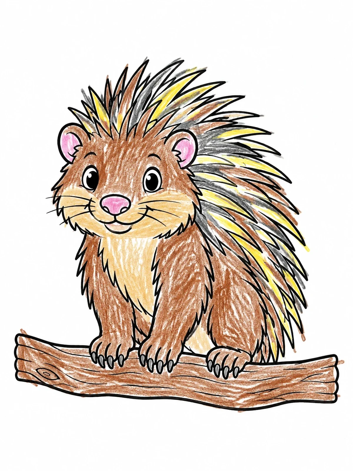 Colored example of the Cute Porcupine On A Branch coloring page