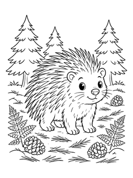 Free printable Cute Porcupine In Pine Forest coloring page