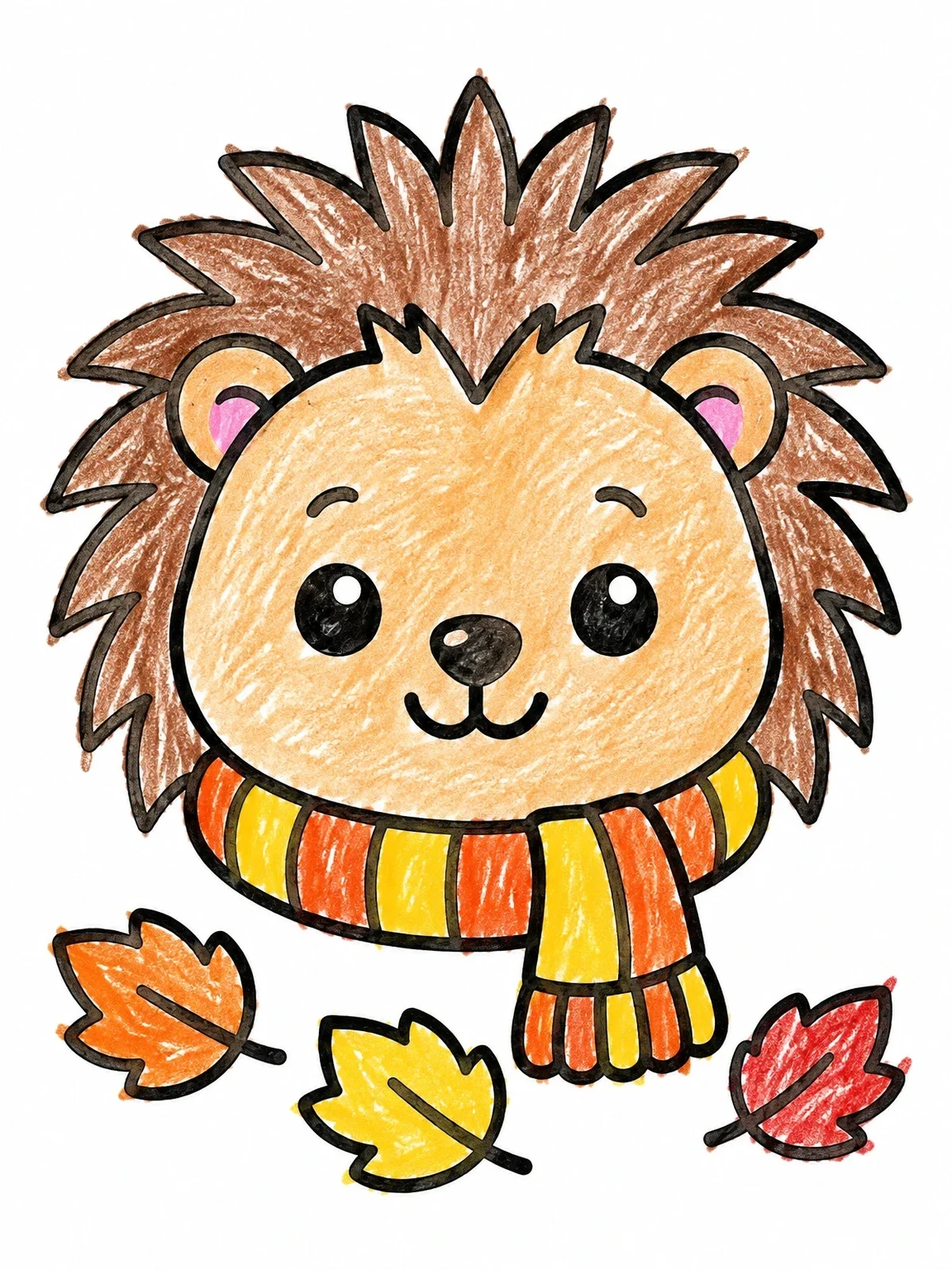 Colored example of the Cute Porcupine Wearing Cozy Scarf coloring page