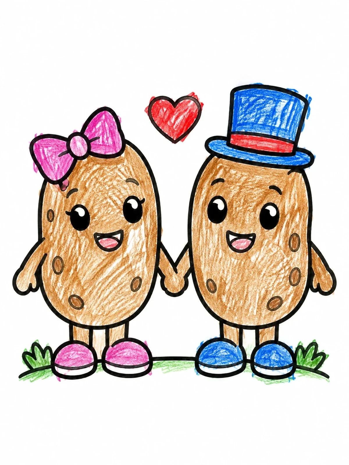 Colored example of the Cute Potato Couple In Love coloring page