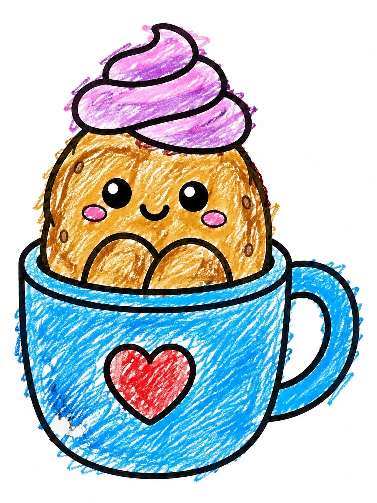 Colored example of the Cute Potato In A Cup coloring page