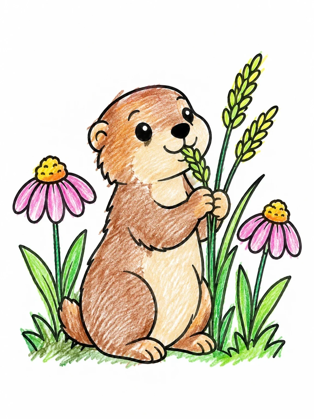 Colored example of the Cute Prairie Dog Nibbling Grass coloring page