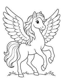 Free printable Cute Prancing Winged Pegasus coloring page
