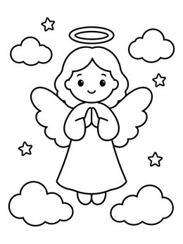 Free printable Cute Praying Angel In The Sky coloring page