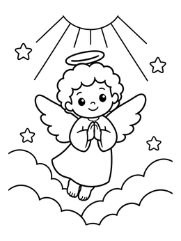 Free printable Cute Praying Cherub In The Clouds coloring page