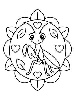 Free printable Cute Praying Mantis In Floral Frame coloring page