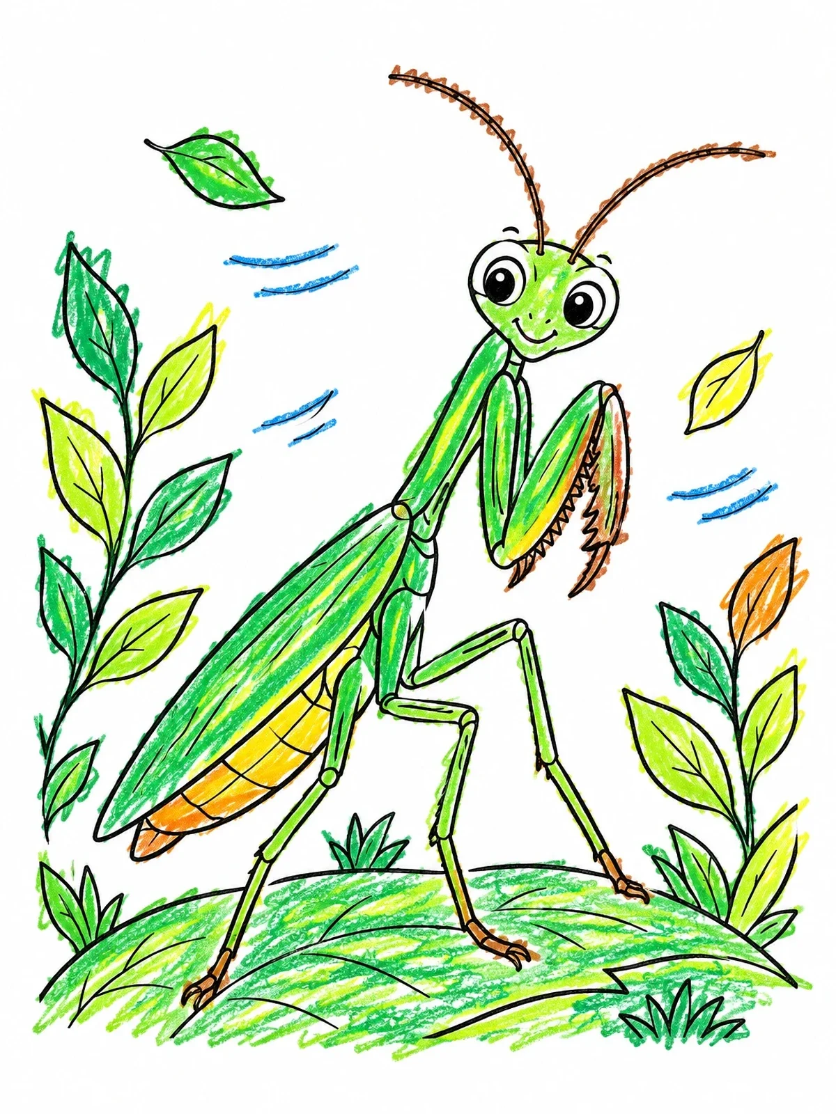 Colored example of the Cute Praying Mantis In The Breeze coloring page