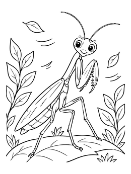 Free printable Cute Praying Mantis In The Breeze coloring page