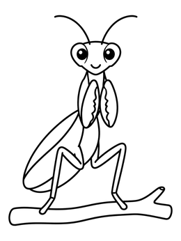 Free printable Cute Praying Mantis On Branch coloring page