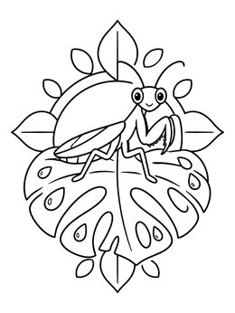 Free printable Cute Praying Mantis On Leaf coloring page