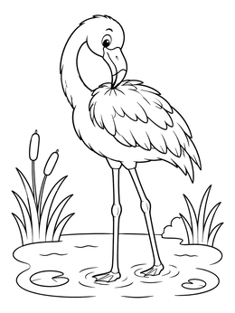 Free printable Cute Preening Flamingo In Pond coloring page