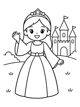 Free printable Cute Princess In Front Of Castle coloring page