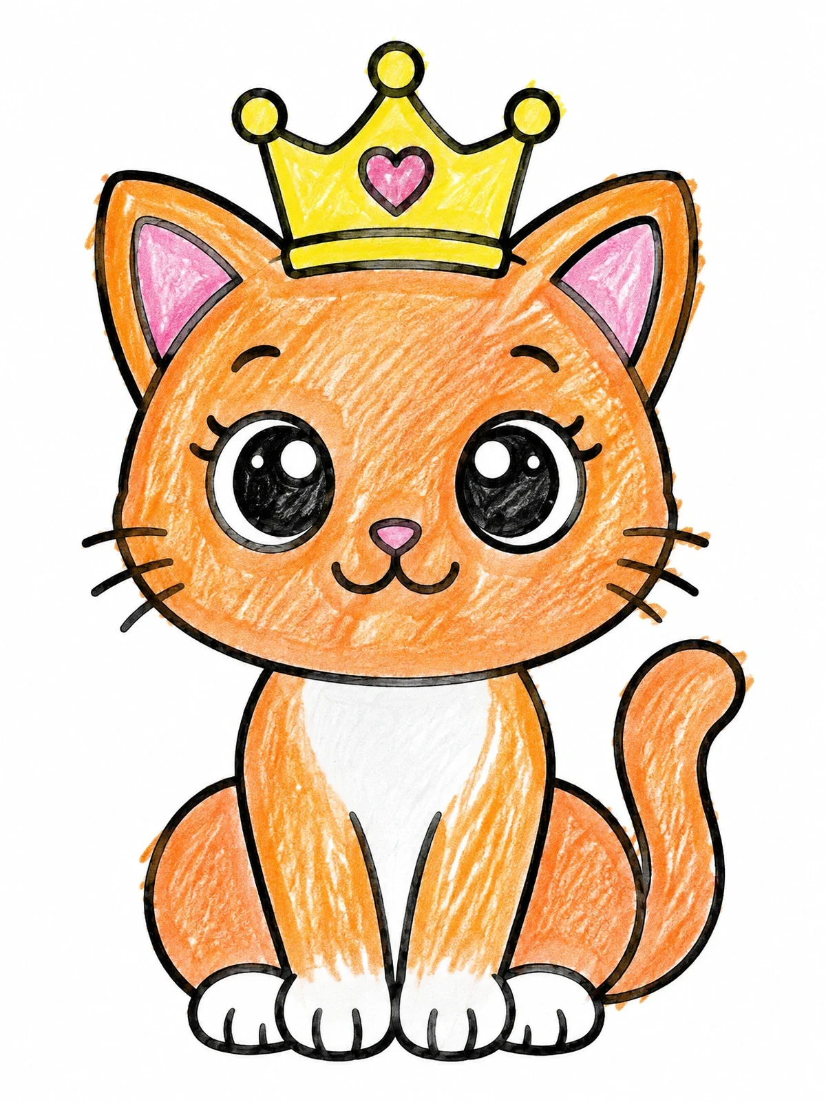 Colored example of the Cute Princess Cat With Crown coloring page
