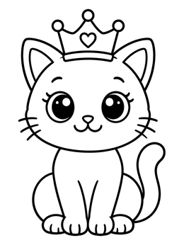 Free printable Cute Princess Cat With Crown coloring page