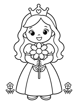 Free printable Cute Princess Holding A Daisy coloring page