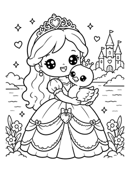 Free printable Princess Holding A Baby Swan coloring page