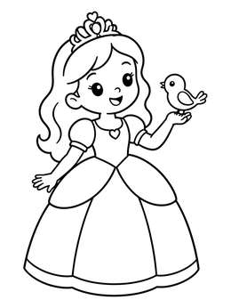Free printable Cute Princess With Songbird coloring page