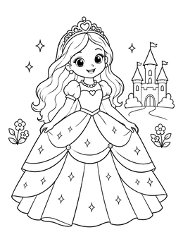 Free printable Cute Princess In Sparkly Ball Gown coloring page