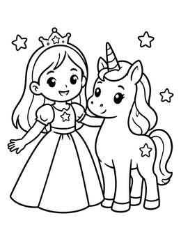 Free printable Cute Princess With Magic Unicorn coloring page