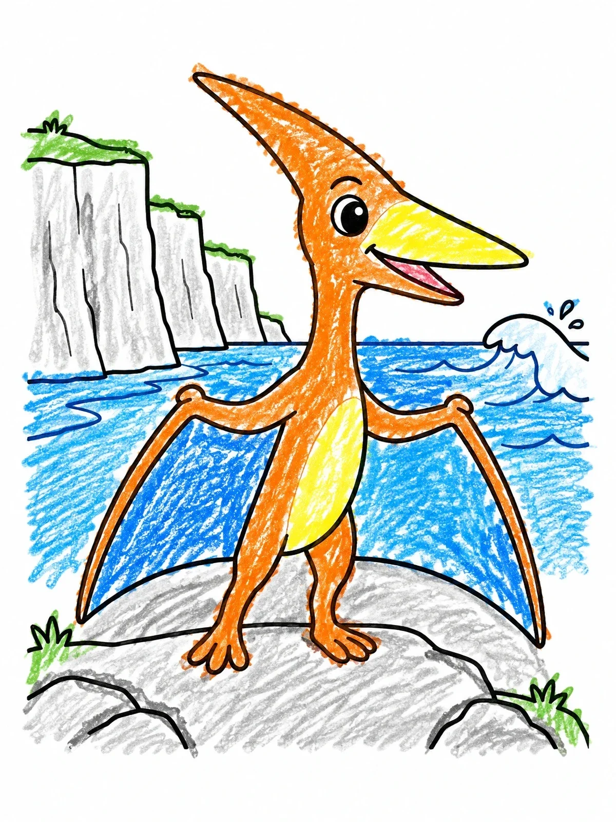 Colored example of the Cute Pteranodon On Coastal Cliffs coloring page