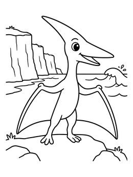 Free printable Cute Pteranodon On Coastal Cliffs coloring page