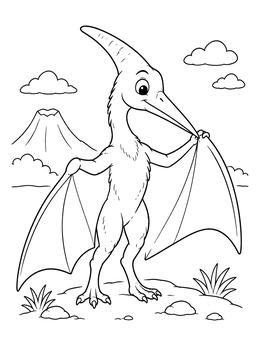 Free printable Cute Pterodactyl Cleaning Its Wing coloring page
