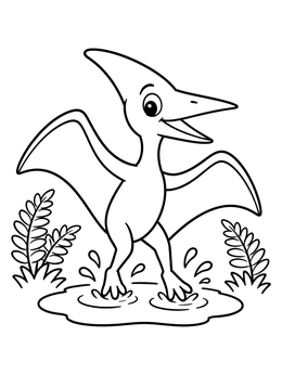 Free printable Cute Pterodactyl Splashing In Puddle coloring page