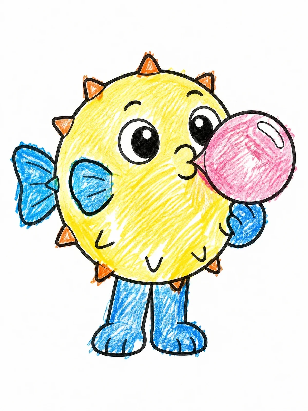 Colored example of the Cute Puffer Fish Blowing Bubblegum coloring page