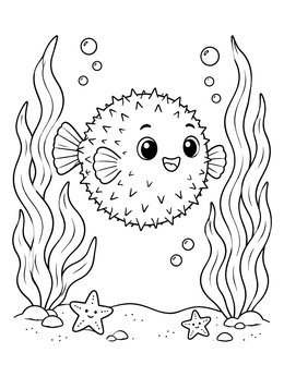 Free printable Cute Puffer Fish Swimming Underwater coloring page
